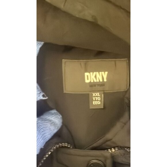 DKNY Long Puffer Coat Womens XXL Black Quilted Hooded Winter Jacket Sorona Fill - Picture 3 of 4